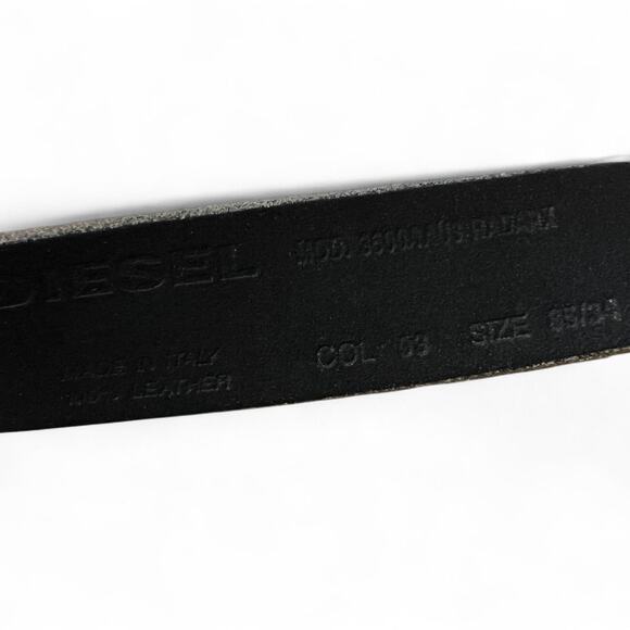 Diesel Vintage Studded Leather Belt Black Silver Logo Buckle Size 34 Made Italy - Picture 6 of 8